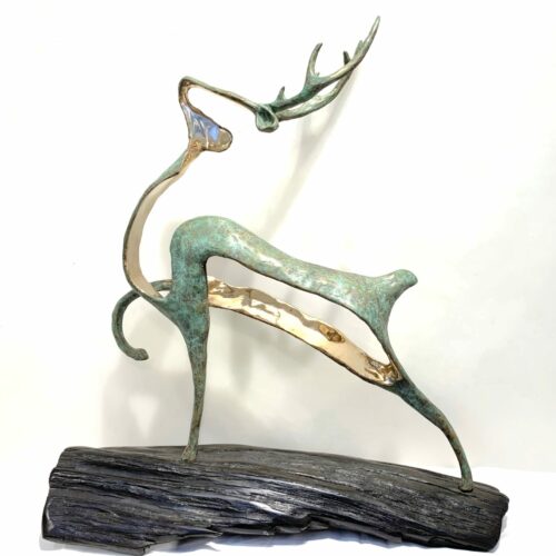 Ani Mollereau - Stag - Foundry Cast Bronze, Patinated and Polished on Bog Oak - Edition of 9 - 78x68x23cm - €8,500 copy