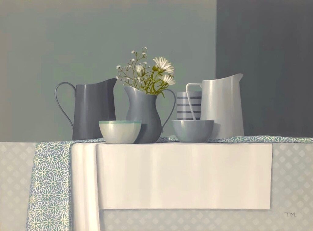 Diamond Fabric and White Flowers | Painters – The Whitethorn Gallery