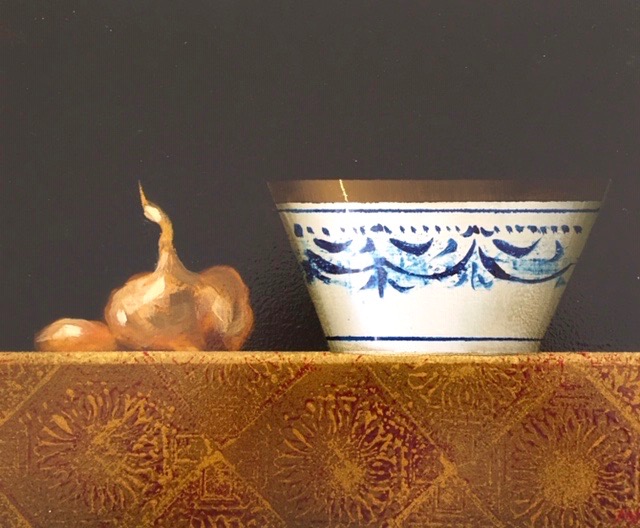 Garlic and Blue and White Cup | Painters – The Whitethorn Gallery