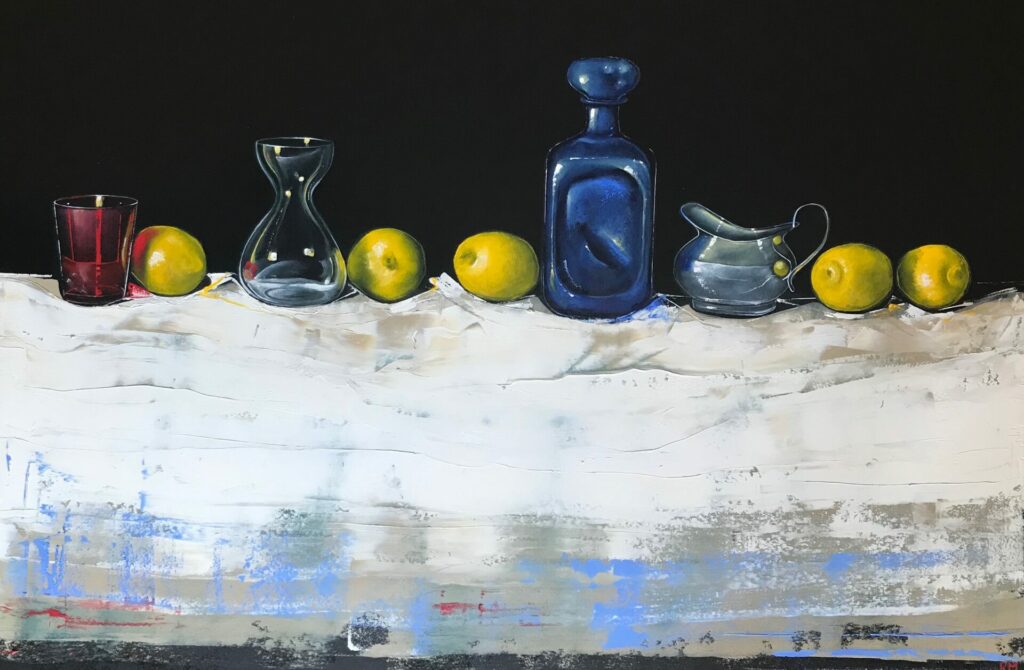 Lemons and Blue Vase | Painters – The Whitethorn Gallery