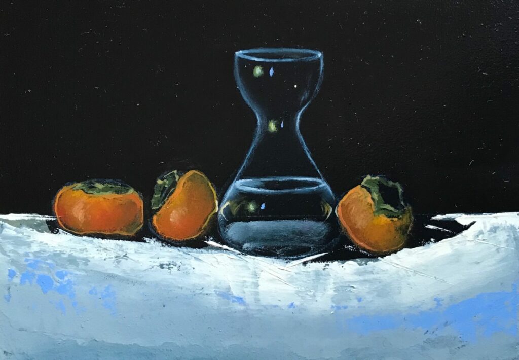 Persimmons and Vase still Life | Rebekah Mooney – The Whitethorn Gallery