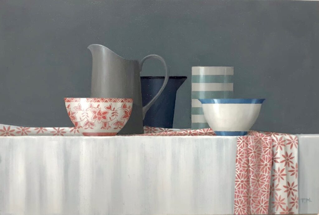 Red and White Bowl and Fabrics | Painters – The Whitethorn Gallery