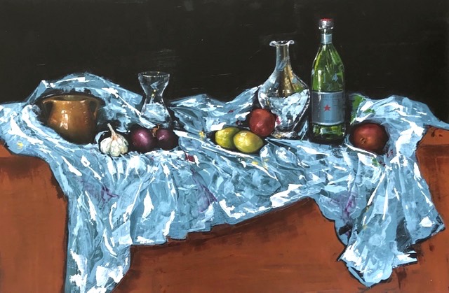 San Pelegrino with a Blue Cloth | Rebekah Mooney – The Whitethorn Gallery