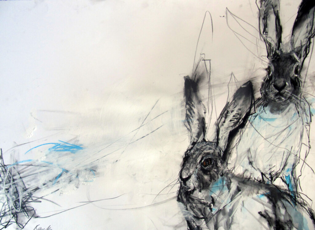 Two Hares in Blue | Painters – The Whitethorn Gallery