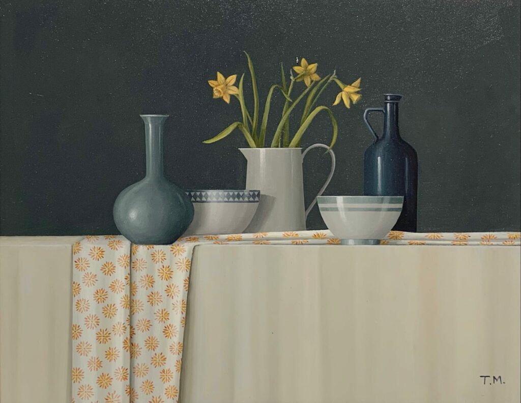 Yellow Narcissi & Blue Vase | Painters – The Whitethorn Gallery