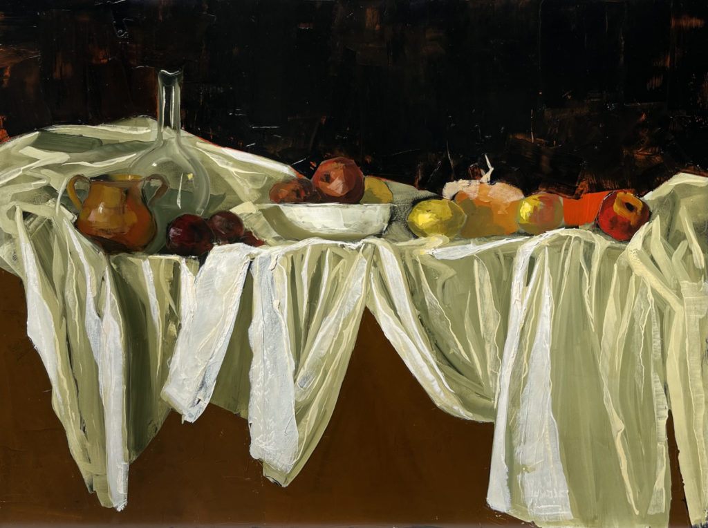Fruit on a White Table Cloth | Painters – The Whitethorn Gallery